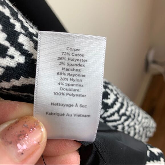 Talbots B/W Herringbone Zip Front Cropped‎ Jacket Black Sleeves Sz 8 - Picture 10 of 10